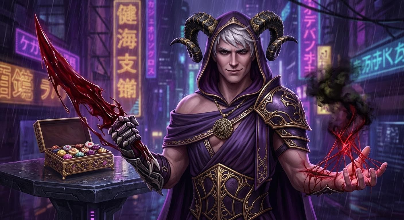 AI generated: create a male demon that Can manipulate Flesh and Blood to his will being able to heal almost any wo...