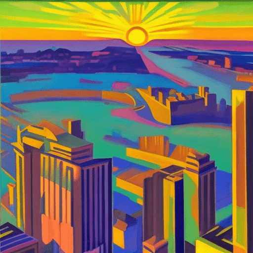 AI generated: Desperation personified, fauvism, art deco influence, beautiful and transient, golden hour, cityscap...