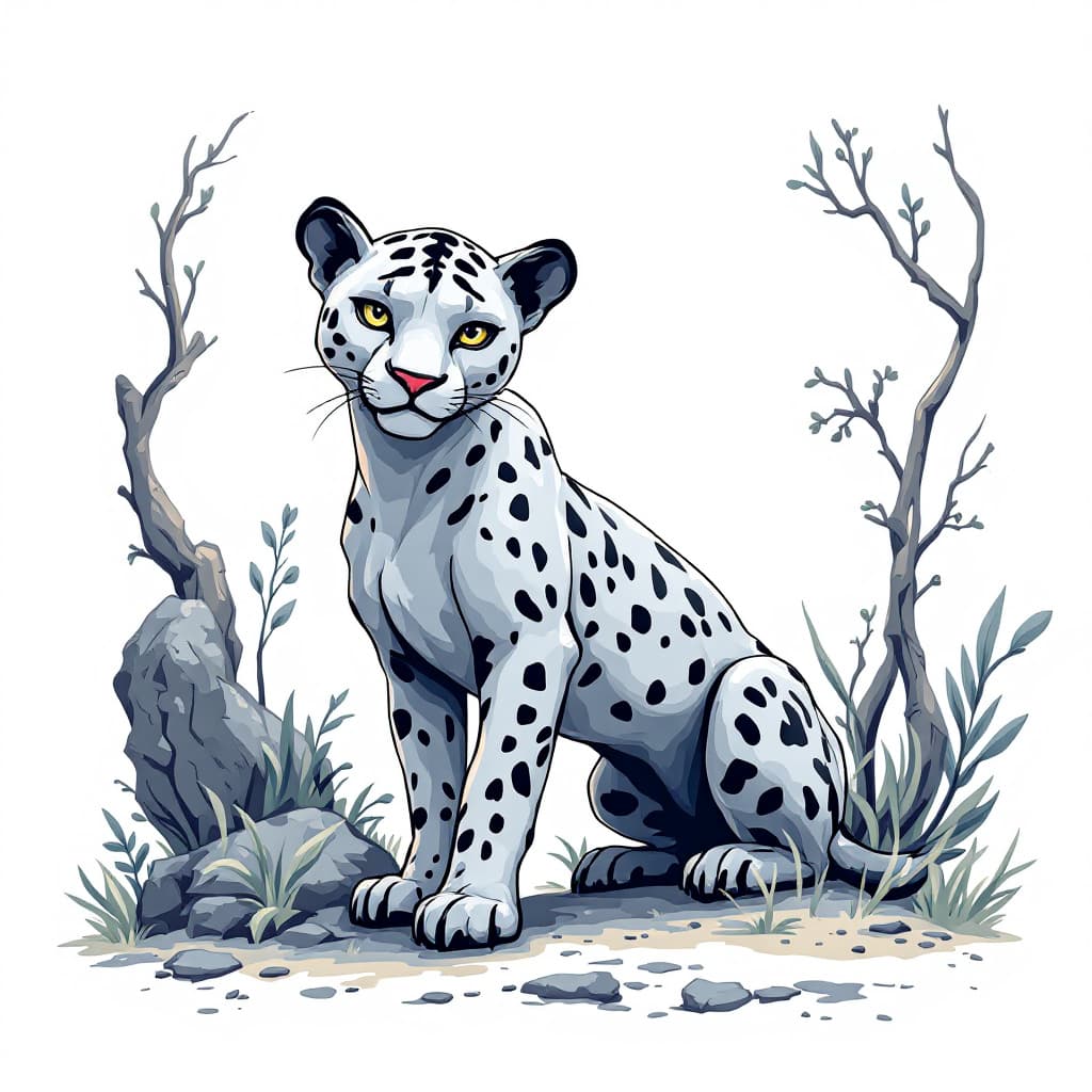 AI generated: generate a white background cartoon image of Panther – Stylish, bold, resilient, ready to lead with ...