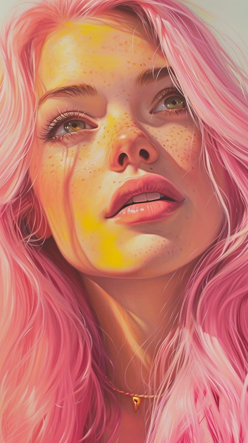 AI generated: a painting of a woman with pink hair, featured on artgerm, vogue journal cover, bill lowe gallery, s...