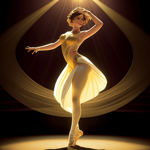AI generated: Art nouveau style. female dancer. Transitions into a hip-shaking act, every curve and ripple emphasi...