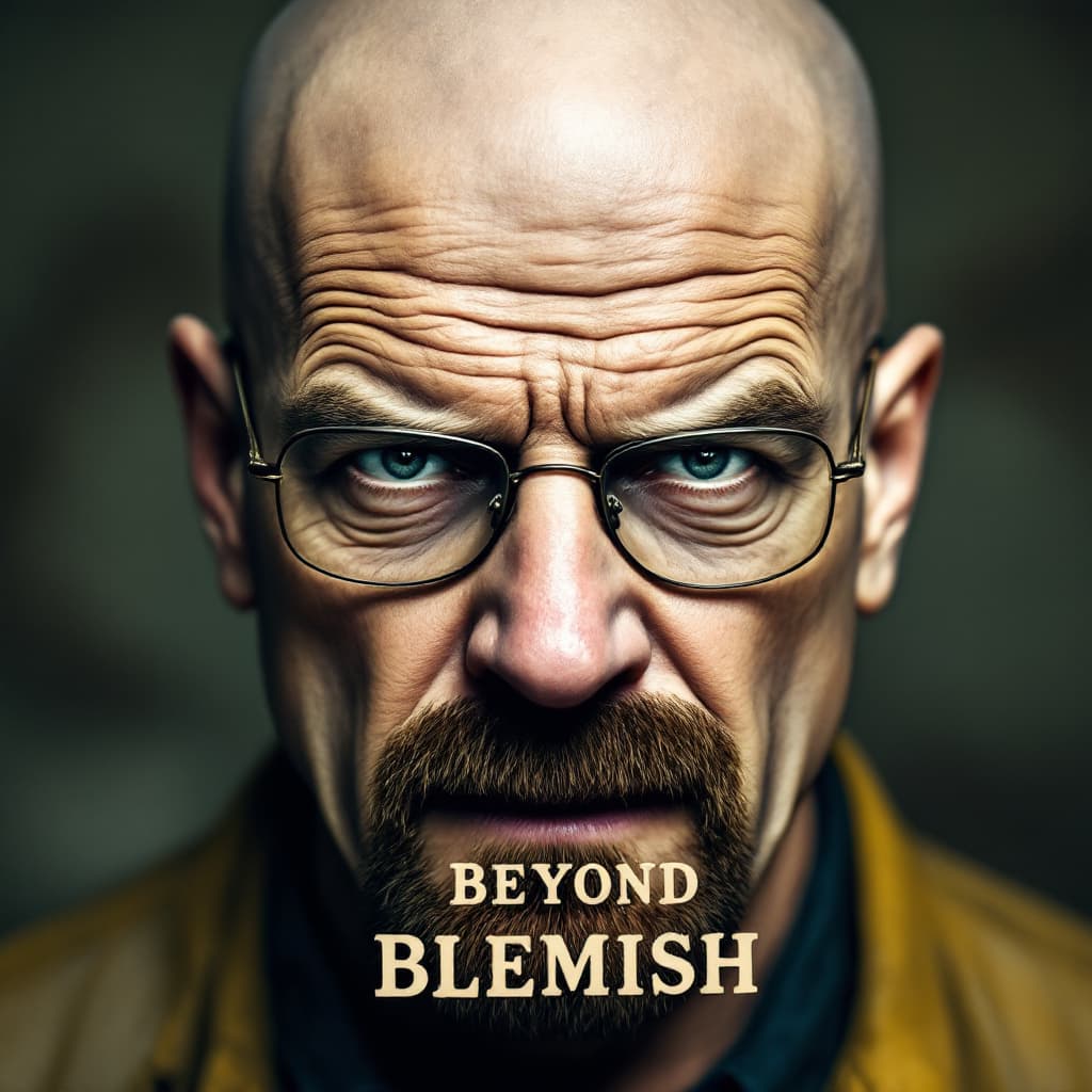 AI generated: Walter White from Breaking Bad, with the text "Beyond Blemish" in the same style as the Breaking Bad...
