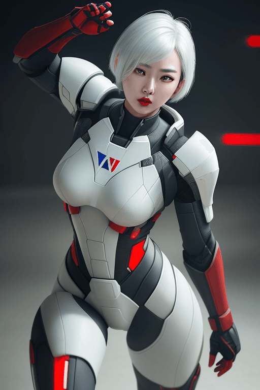 AI generated: (1girl, full body), action scene, dynamic pose, Beautiful Korean woman, kpop idol, wearing Mass Effe...