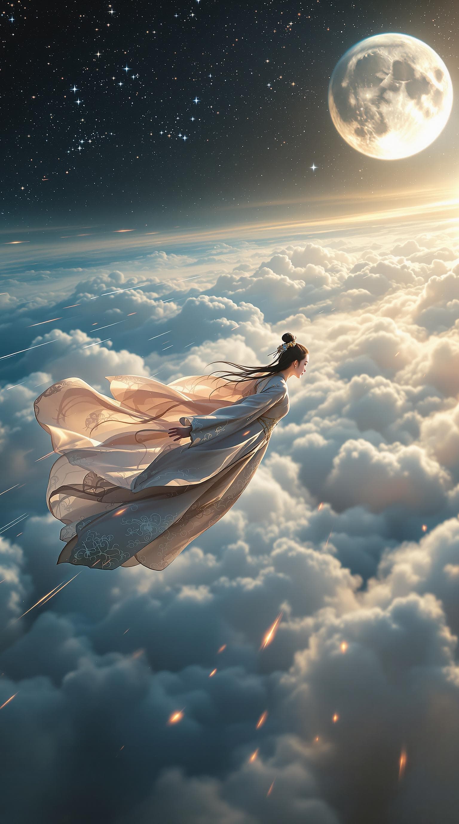 AI generated: A rapid aerial tracking shot from the drone's perspective captures a surreal dream sequence of an an...