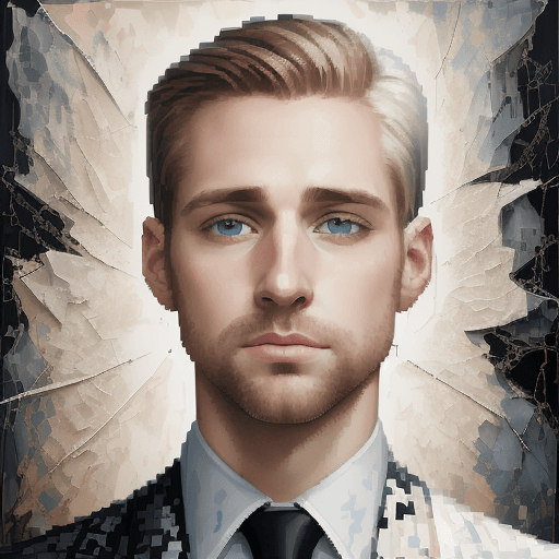 AI generated: abstract art painting of a handsome 32 year old white man, in the style of pixelated portraits, crac...