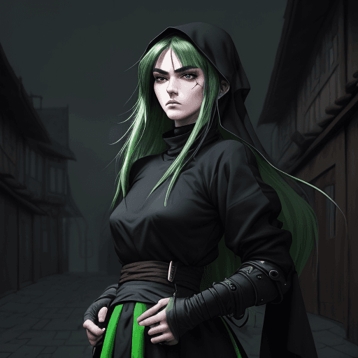 AI generated: bauhaus style clothe, big clothes, cool anime style, character, village center background, medieval ...