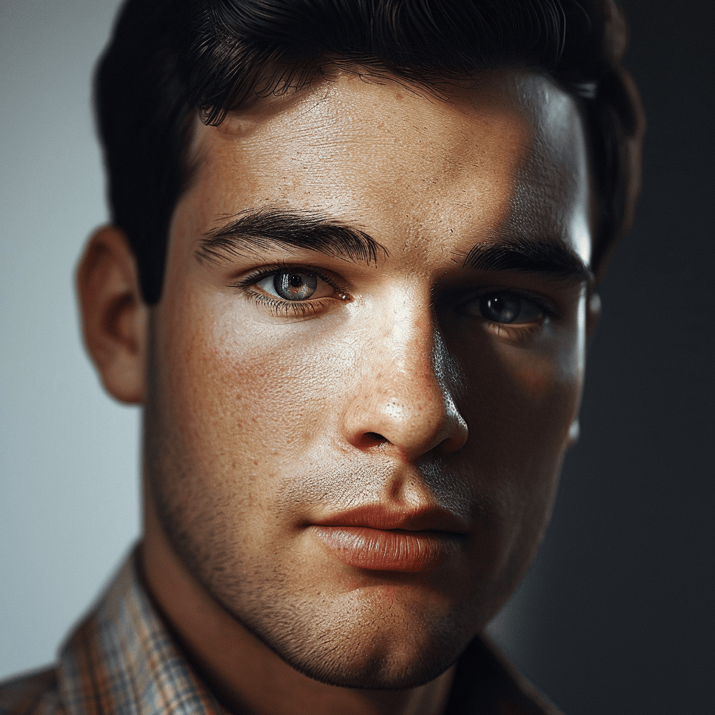 AI generated: perfect eyes, round irises, asymmetrical eyes, black hair, ray tracing, photoshoot, handsome, mascul...