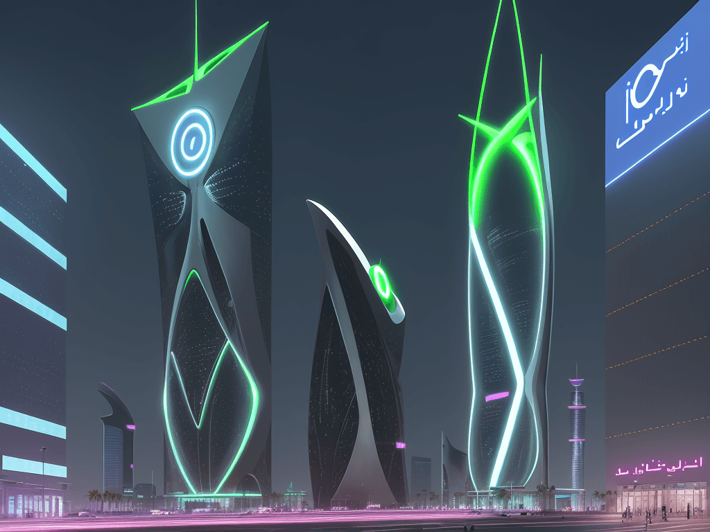 AI generated: A professional digital art of a modern corporate building in Riyadh's business district. The buildin...