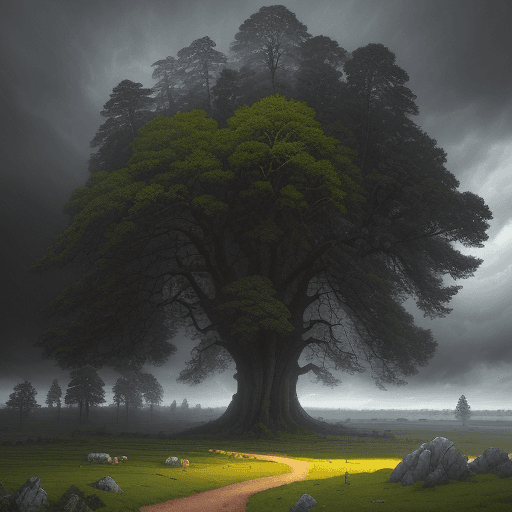 AI generated: 
landscape in Brittany, surrounded by trees, sun, foggy, massive storm clouds, Ivan Shishkin, Victo ...