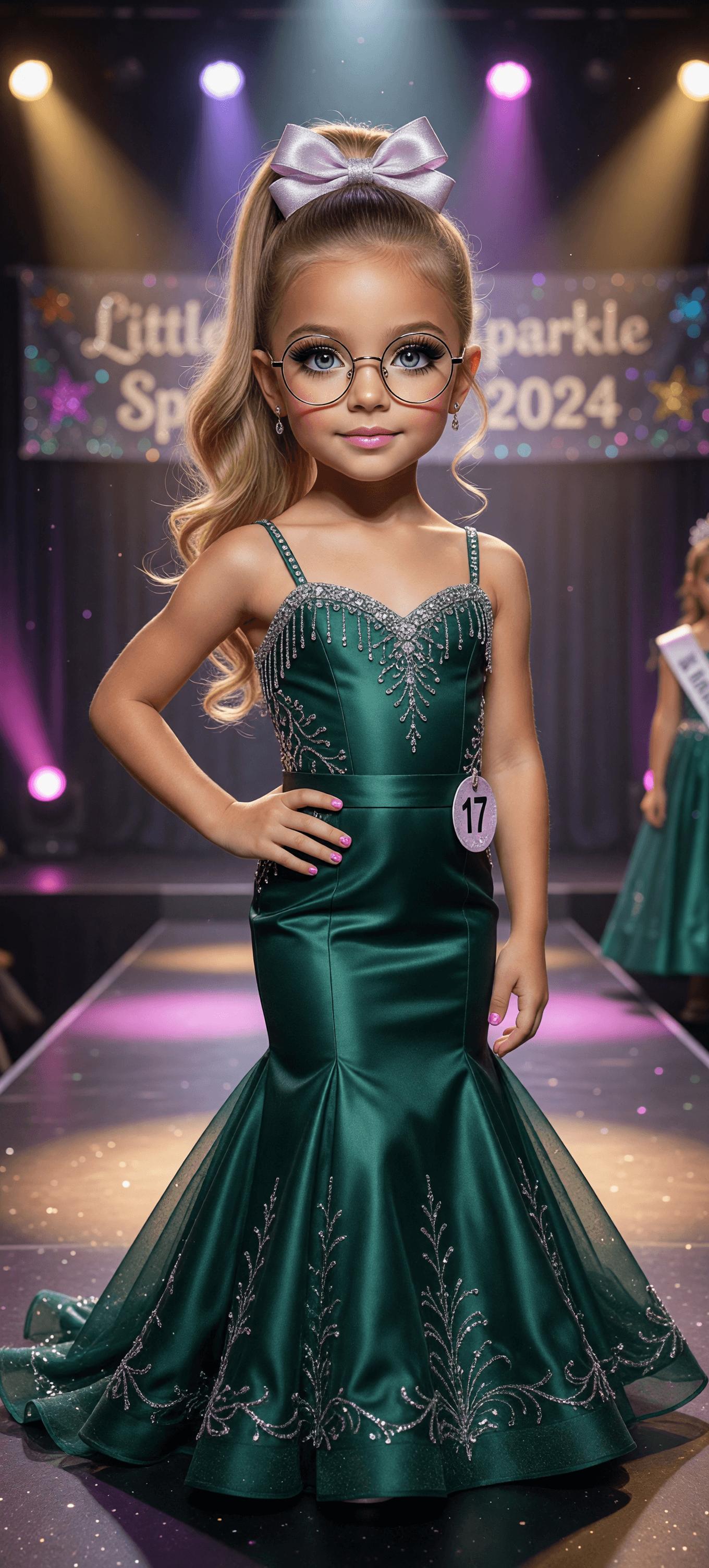 AI generated: A professional photograph of the most beautiful second-grade girl in the world, participating in a b...