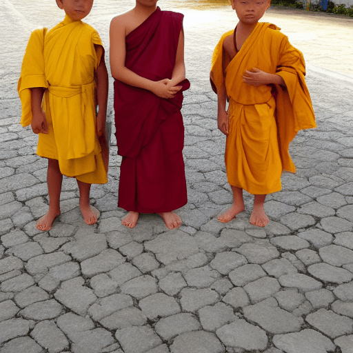 AI generated: Use my profile picture to create a picture of a young Buddhist monk standing and wearing yellow robe...