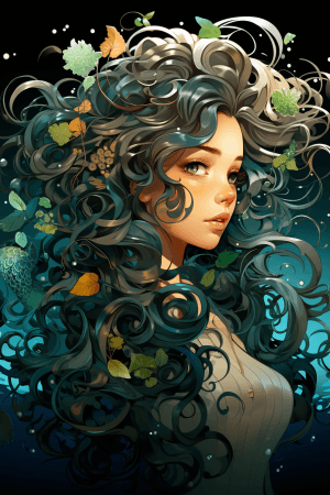 AI generated: A legendary mermaid with emerald hair and gleaming aquamarine scales detailed with fluid shapes in t...