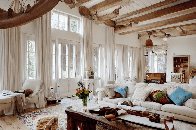 AI generated: high resolution photography interior design, dreamy living room, retro cabin, fire place, wooden flo...