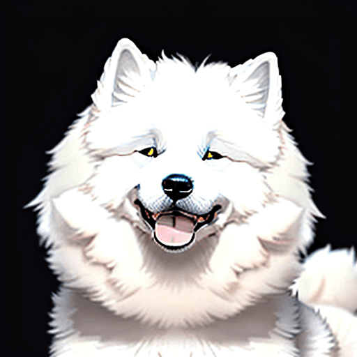AI generated: smiling samoyed dog black background for my phone lockscreen leave a space above him for the time