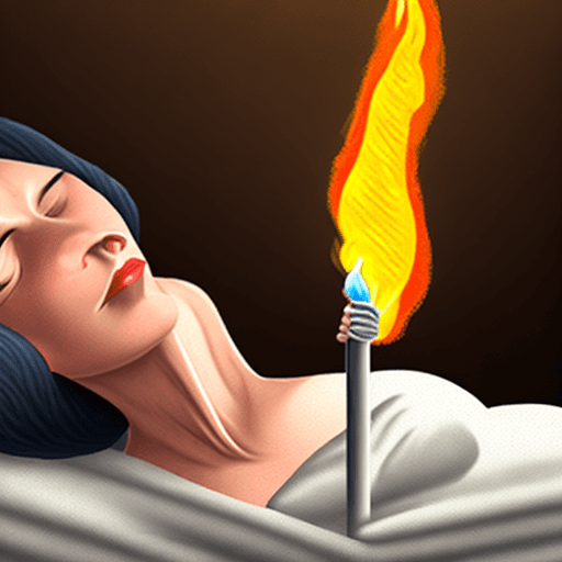 AI generated: 10 feet tall woman in bed sitting upright head torching  calling 