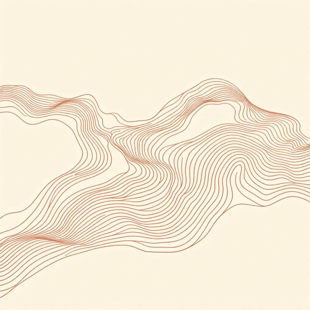 AI generated: Minimalist abstract topographic line art on a soft beige background. Smooth, flowing contour lines i...