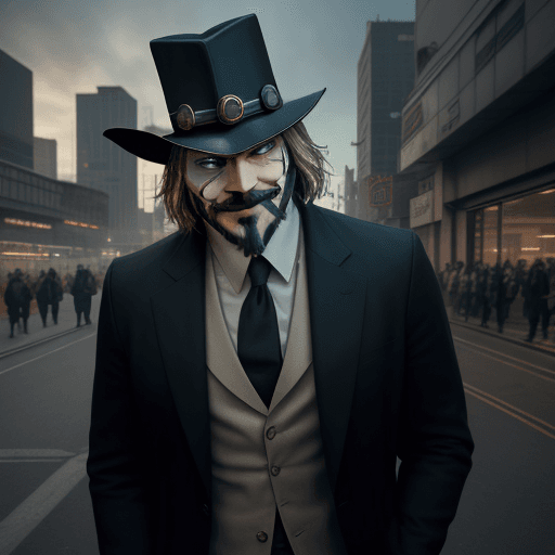 AI generated: cinematic 4K image of a photo-realistic, enigmatic character standing amidst urban, serious  alpha m...