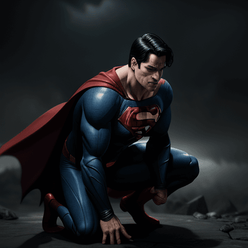 AI generated: superman kneels in front of batman , 4 k ultra hd 