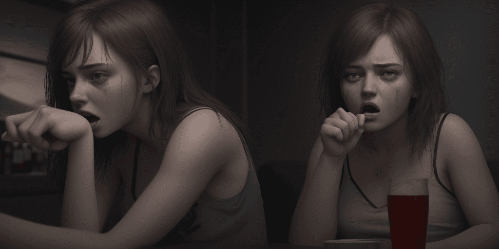 AI generated: A 19 year old drunk girl is acting like a freak . cinematic, hyper realism, high detail, hd , 8k