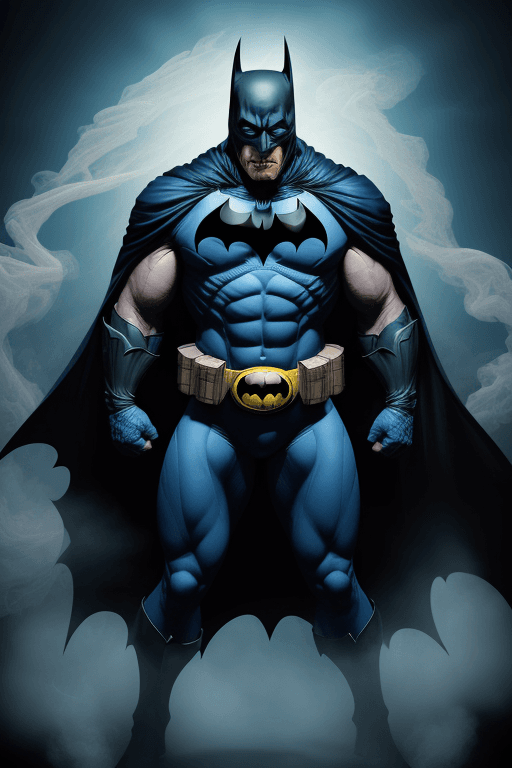 AI generated: Batman realistic, a formidable villain,real hulk costume, full body shot, wears a deep blue and  red...