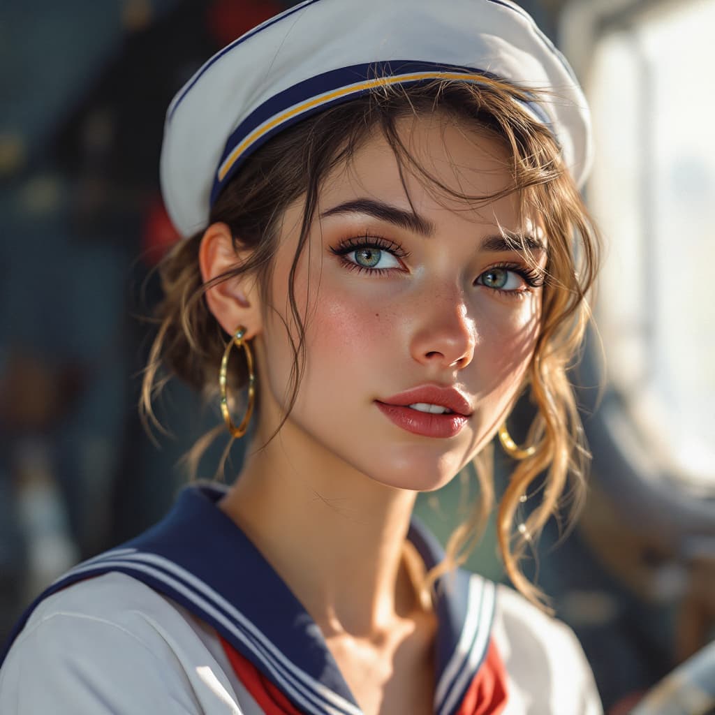AI generated: Realistic portraits of an pretty female sailor.