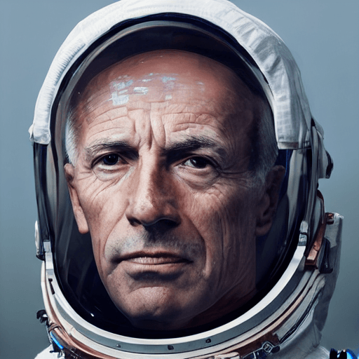 AI generated: Portrait of (Old astronaut without helmet) with (gray) hair and with cute face, (Nasa Office), perfe...