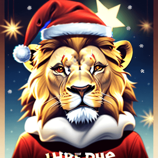 AI generated: D.A.R.E lion mascot, Christmas hat on his head