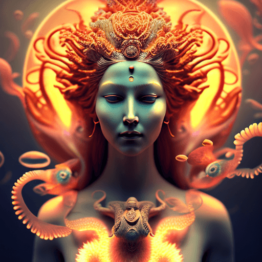 AI generated: Goddess+close-up+portrait+ribcagel.+jellyfish+phoenix+head%2C+nautilus%2C+orchid%2C+skull%2C+betta+f...