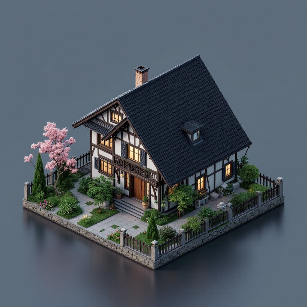 AI generated: house, cinematic, isometric, hyper realism, high detail, octane render, 8k
