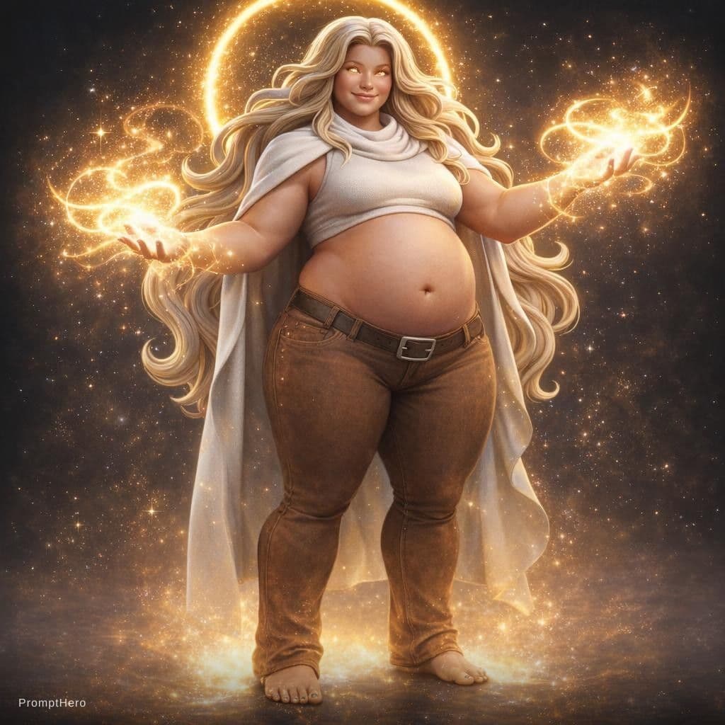 AI generated: Make this woman as she is in this image and make her peform light-psionic-powers and abilities with ...