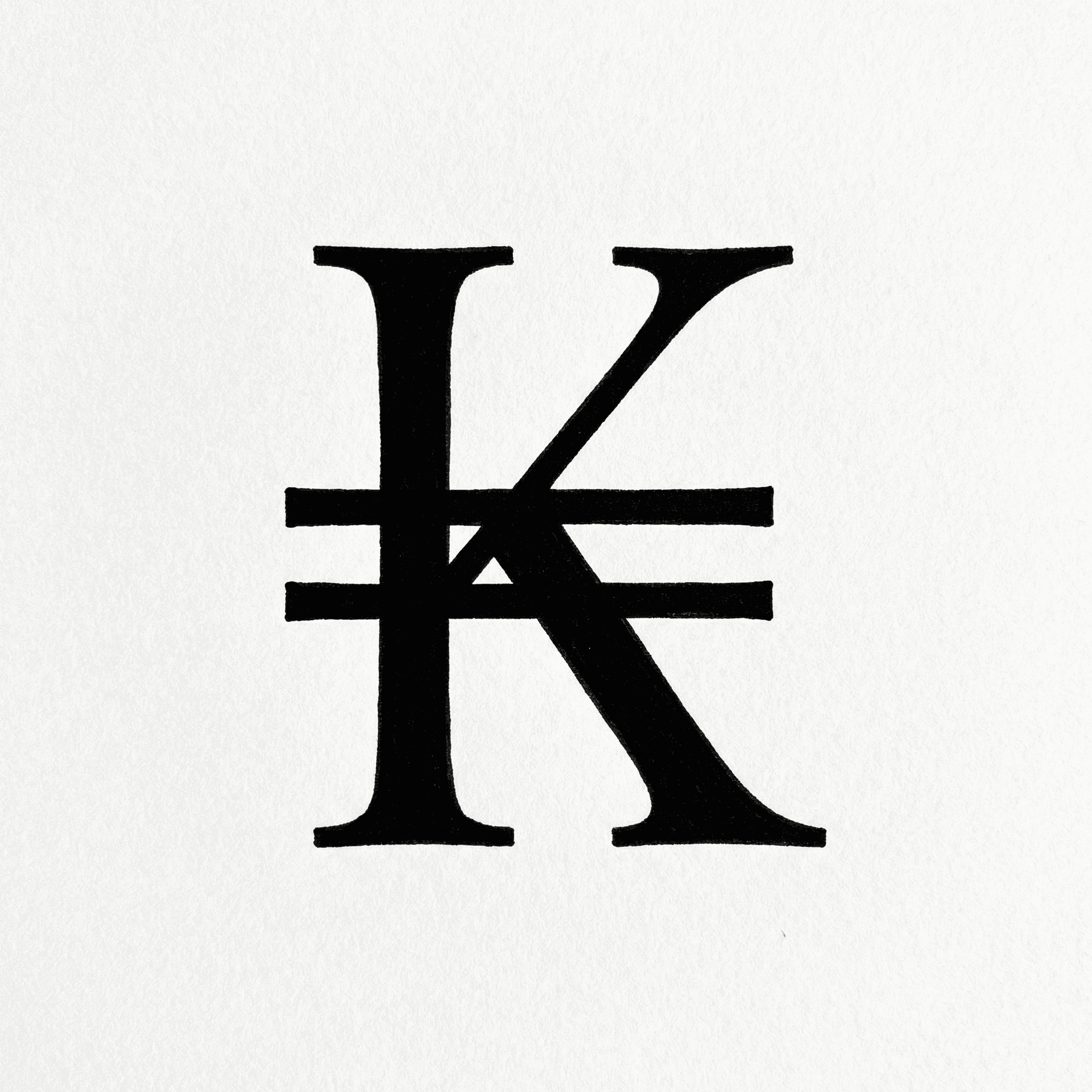 AI generated: make the letter "K" look like a symbol for currency but also make it symmetrical and also easy to dr...