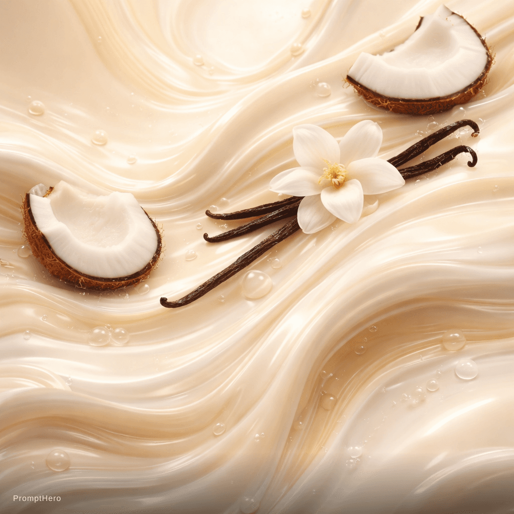 AI generated: A high-end abstract fluid composition featuring a harmonious blend of coconut and vanilla elements. ...