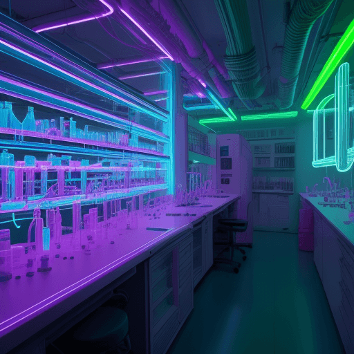 AI generated: Bacteria, Neon color, laboratory