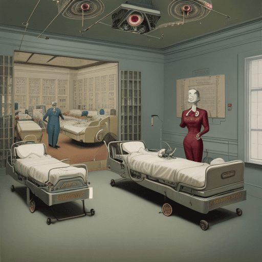 AI generated: an old postcard showing a london hospital, in the style of surreal robotics, figurative precision, m...