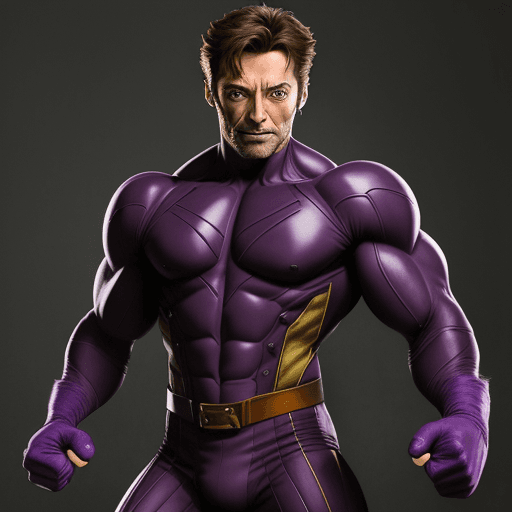 AI generated: HUGH JACKMAN IN A PURPLE WOLVERINE COSTUME 