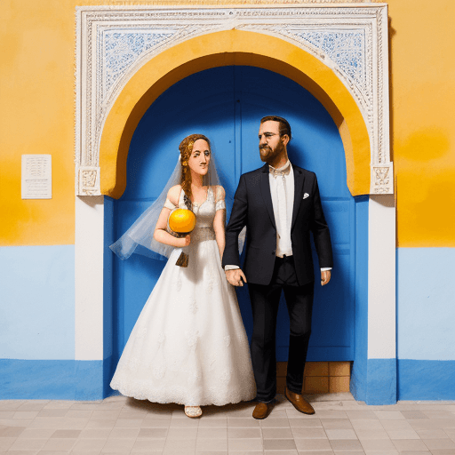 AI generated: Ilustración abstracta folk pop de una boda entre dos hombres en Sevilla en el mes de mayo un dia de ...