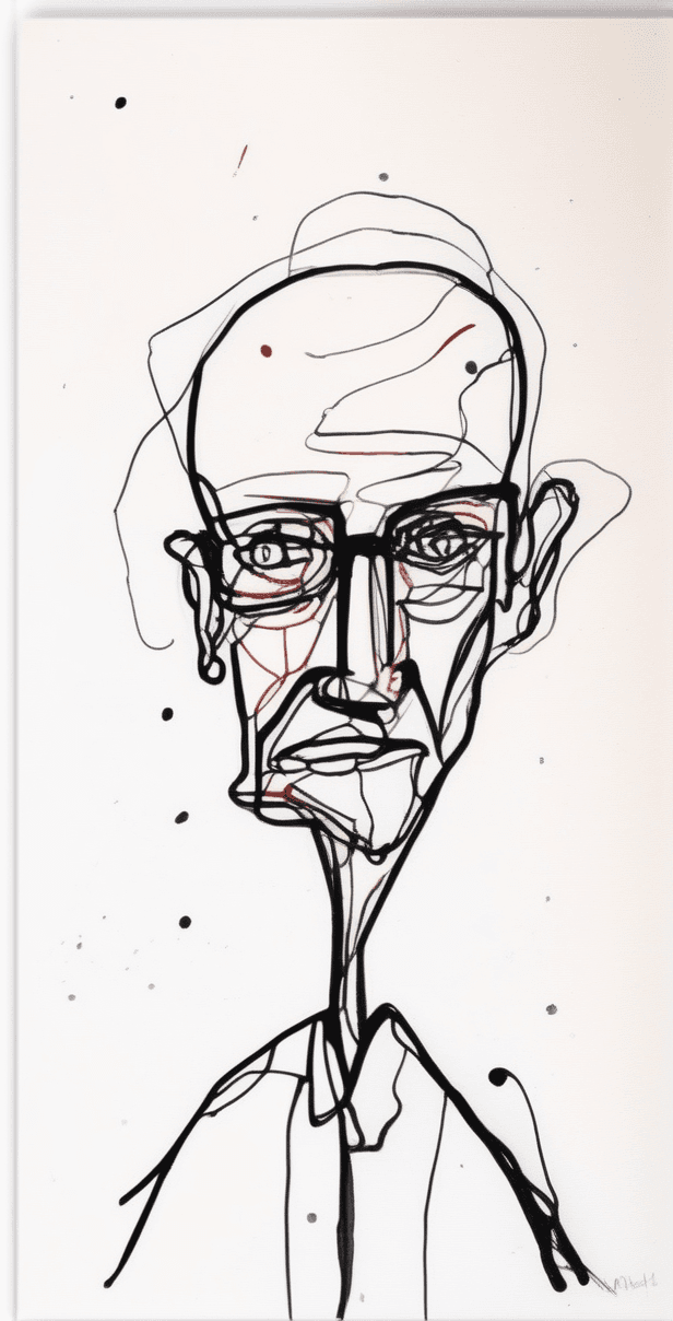 AI generated: using minimal art strokes, an abstract drawing of a human, continuous line art in style of ralph ste...