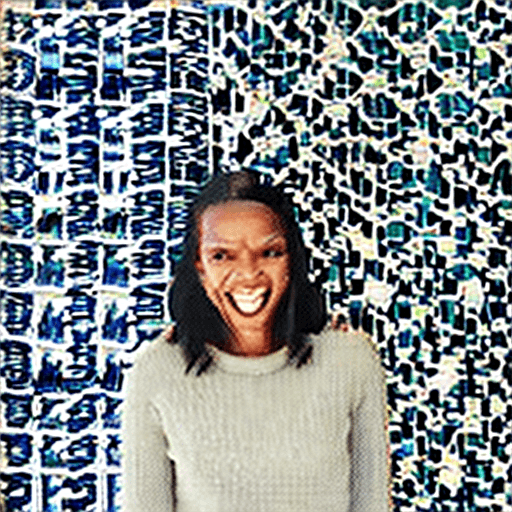 AI generated: photograph of a stunning 30-year-old woman standing confidently in the center of a cozy living room,...