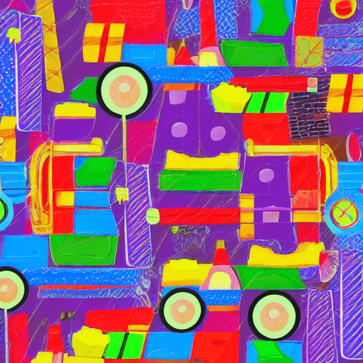 AI generated: Collage style illustration of Willy Wonka's candy factory with quilt texture.