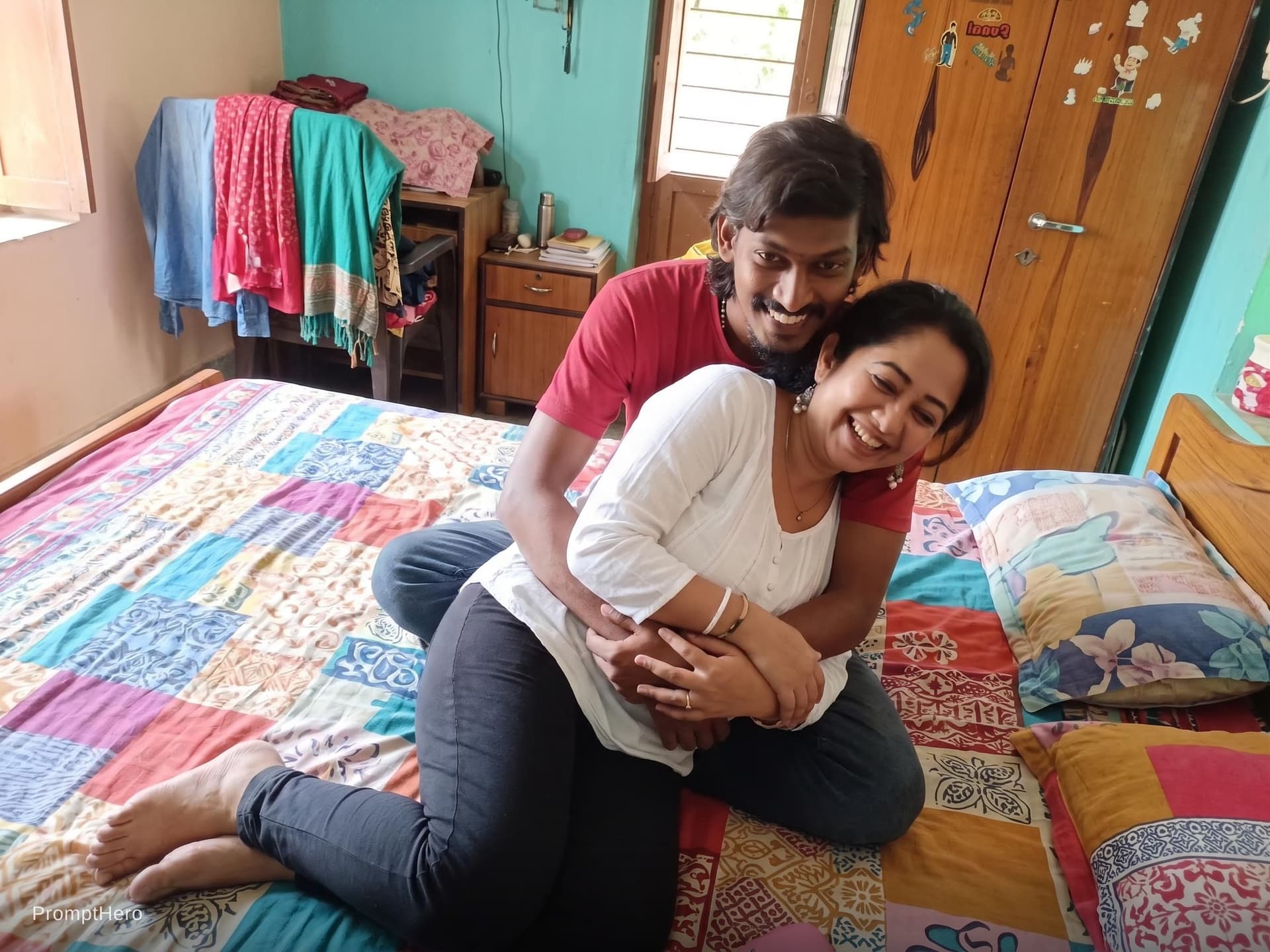 AI generated: Couple full body show in bed 