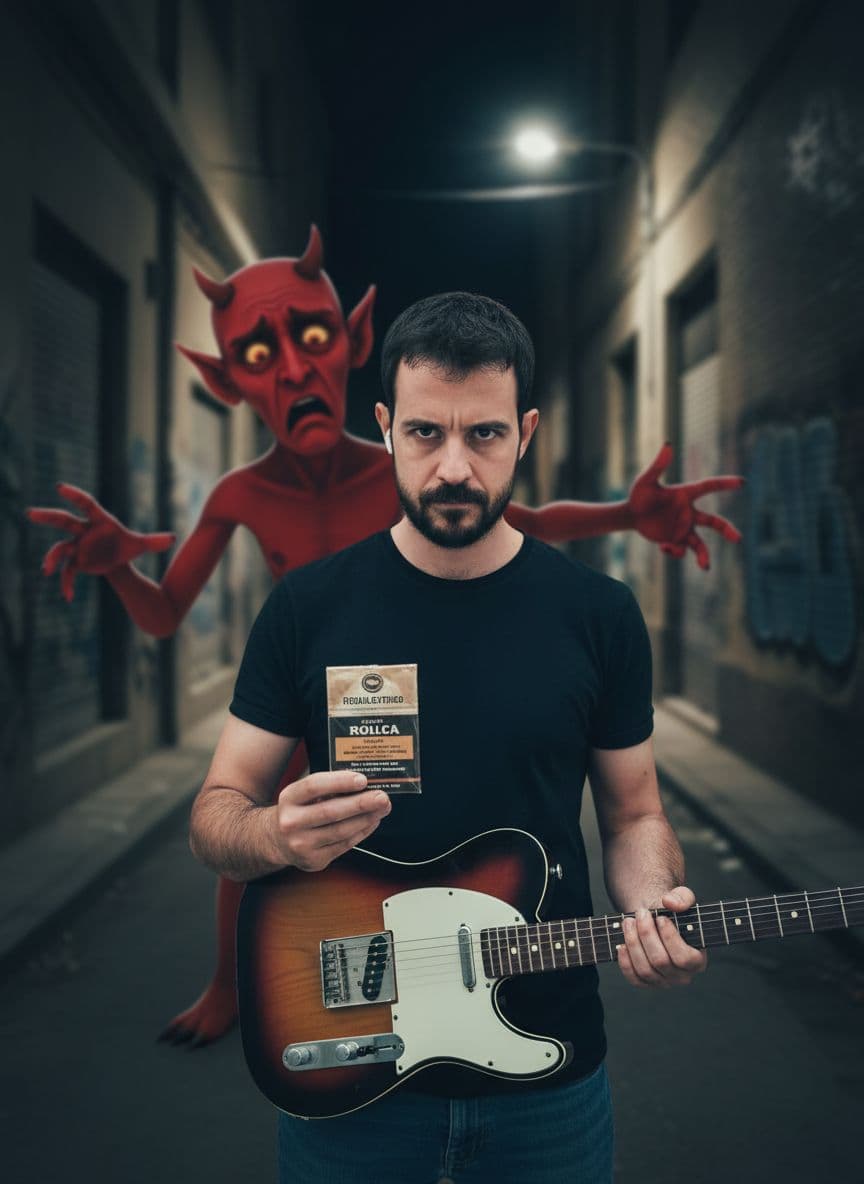 AI generated: Quiero que me des una imagen del tipo de las imágenes de referencia llevándose un paquete de tabaco ...
