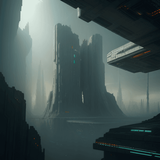 AI generated: sci-fi art, reminiscent of classic cyberpunk themes, focusing on scale and the interplay of light an...