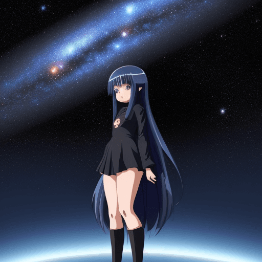 AI generated: enormous giantess, minuscule galaxy in front of her, anime girl