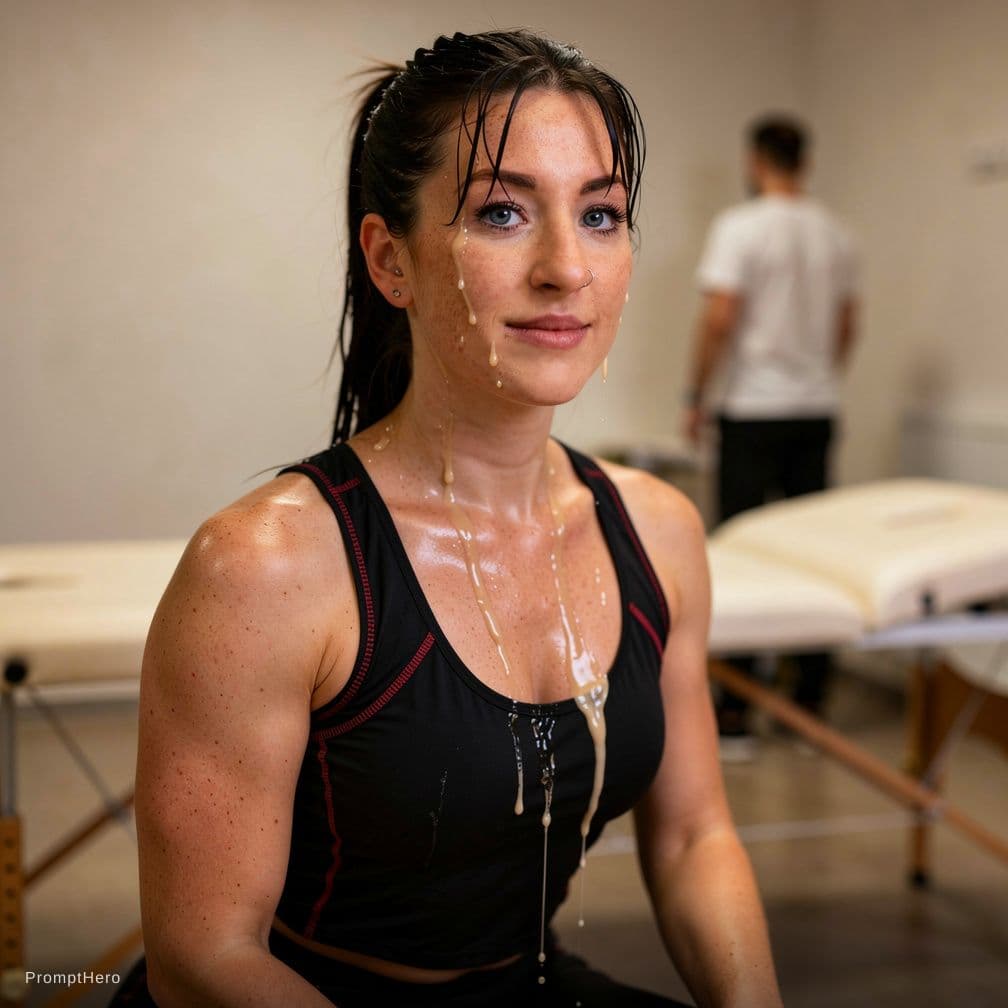 AI generated: Ultra-realistic 8K HDR cinematic close-up portrait of a young athletic German woman after an intense...