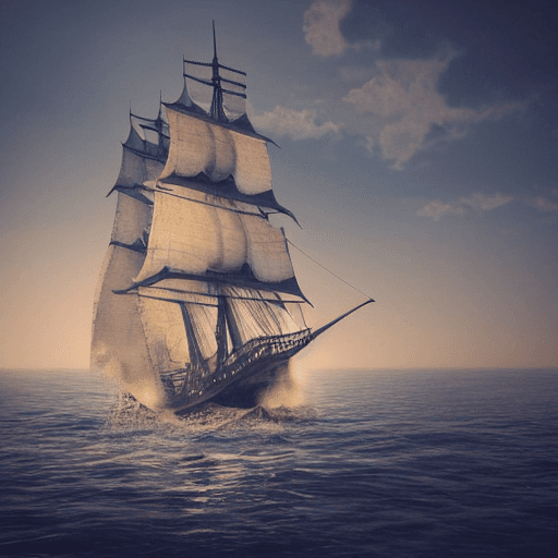 AI generated: photo of a ultra realistic sailing ship, dramatic light, pale sunrise, cinematic lighting, battered,...