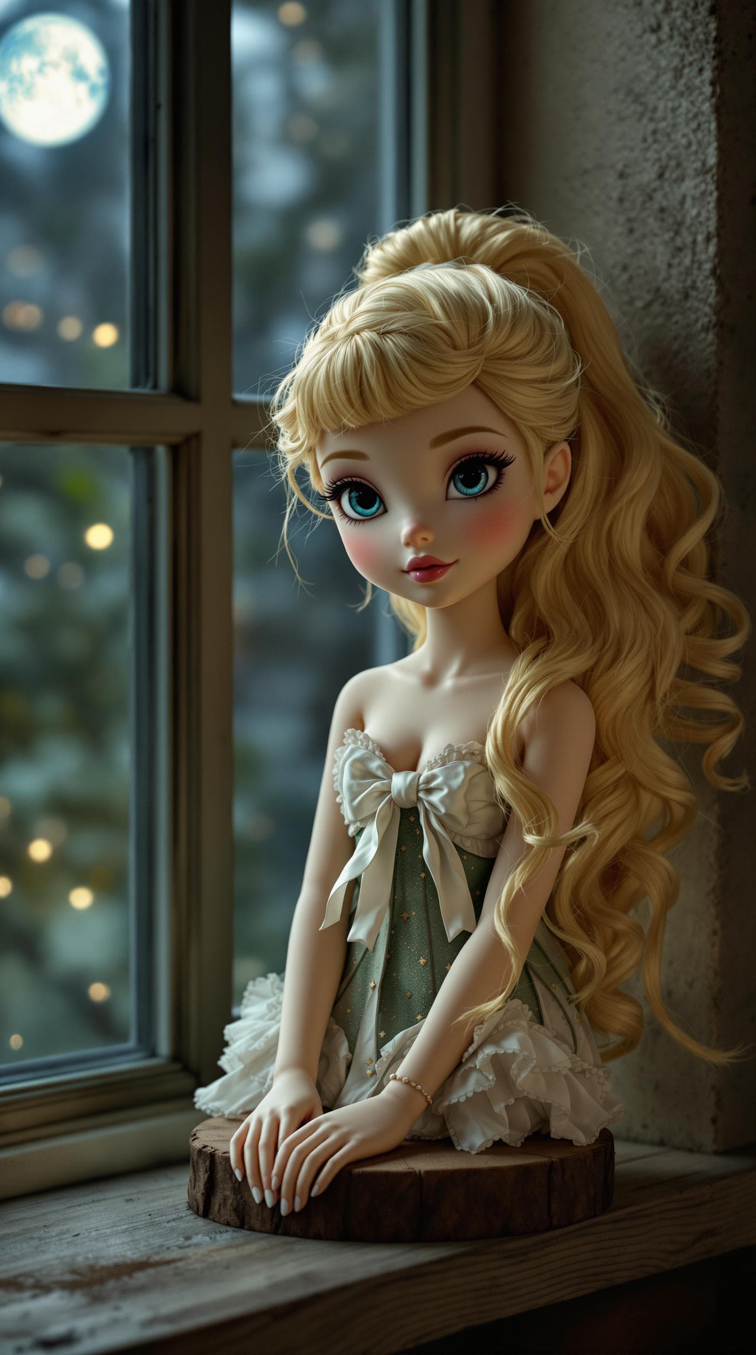 AI generated: a professional photo of a exceptionally beautiful porcelain girl figurine (16 inch figurine), (young...