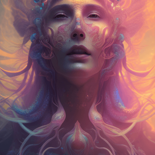 AI generated: Goddess close-up portrait ribcagel. jellyfish phoenix head, nautilus, orchid, skull, betta fish, bio...