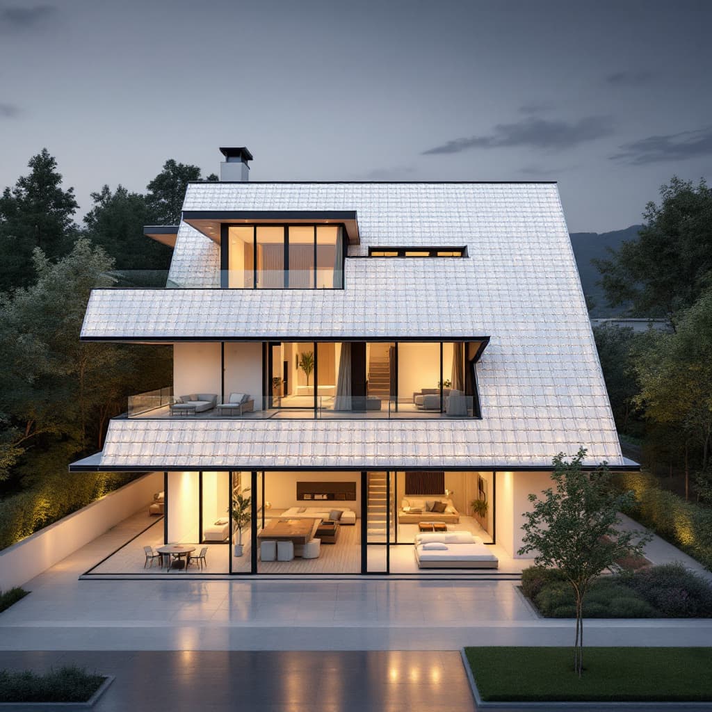 AI generated: "A stunning image of a modern, multi-level storage house with a sleek, minimalist design. Clear tile...