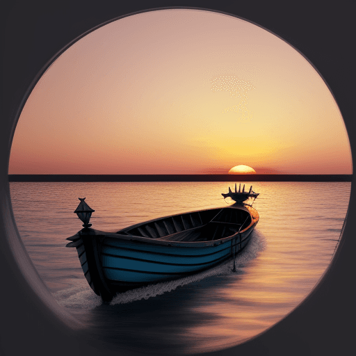 AI generated: drawing, boat in the sea, sunset