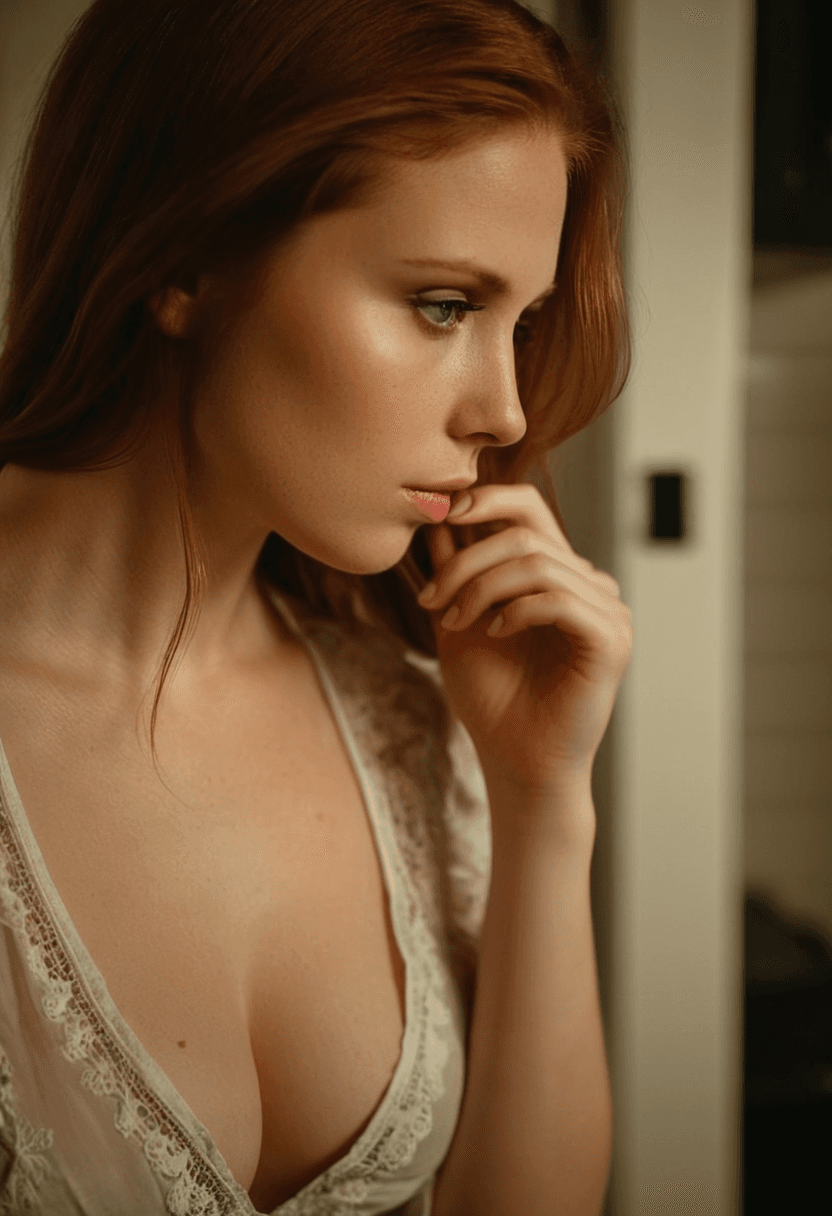 AI generated: breathtaking beautiful young woman, long auburn hair, fair complexion, (freckles:0.6), full lips, lo...